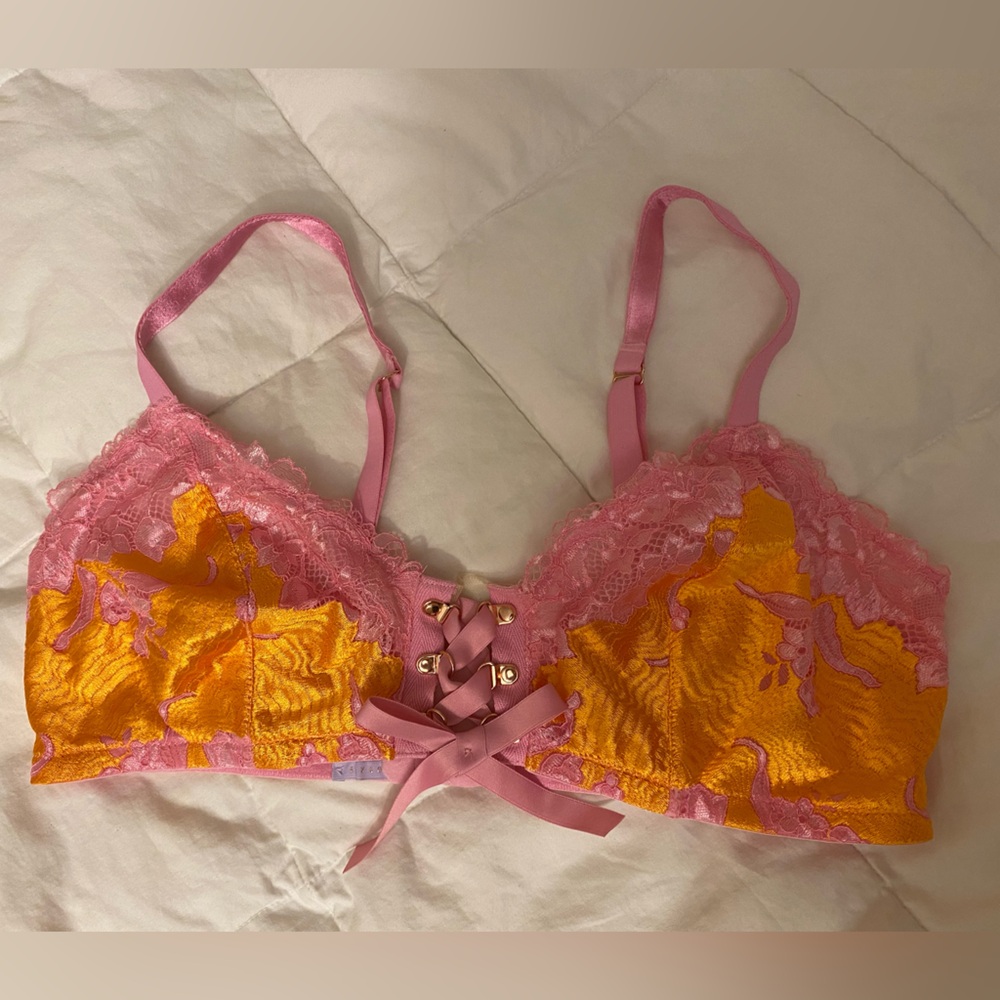 Savage x Fenty Pink and Orange Lace Bra